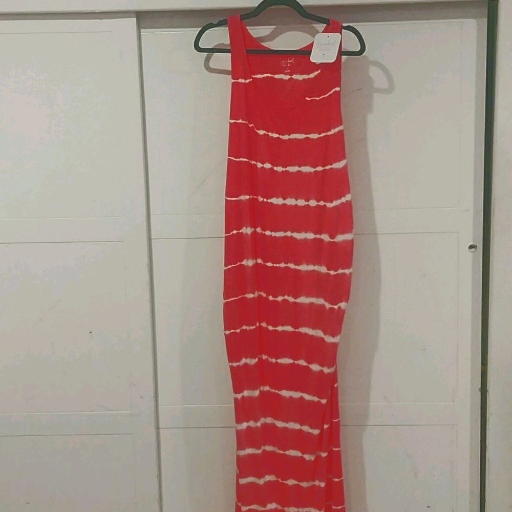 No sleeves long dress orange white stripes materni